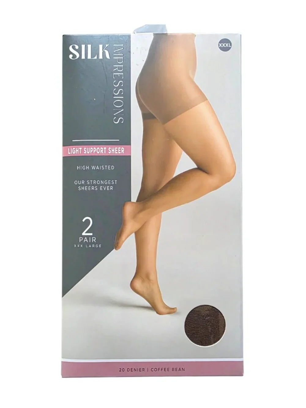 Silk Impressions Women's Pantyhose Light Support Sheer 20 Denier 3XL Coffee Bean